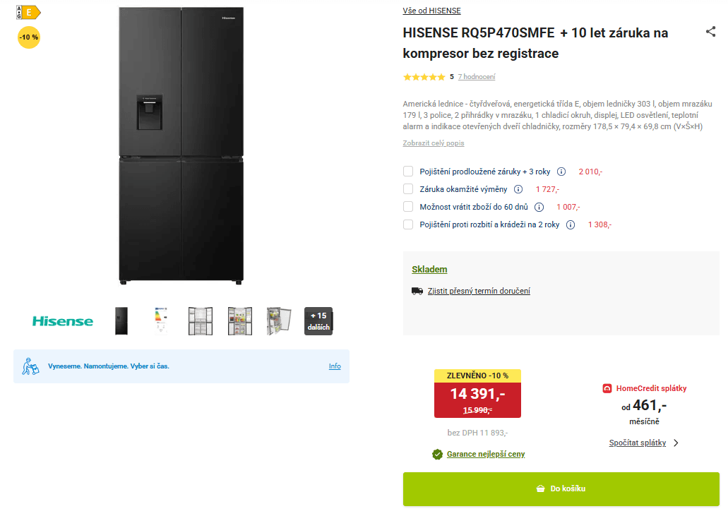 Am. lednice Hisense, voda, TNF, 179cm