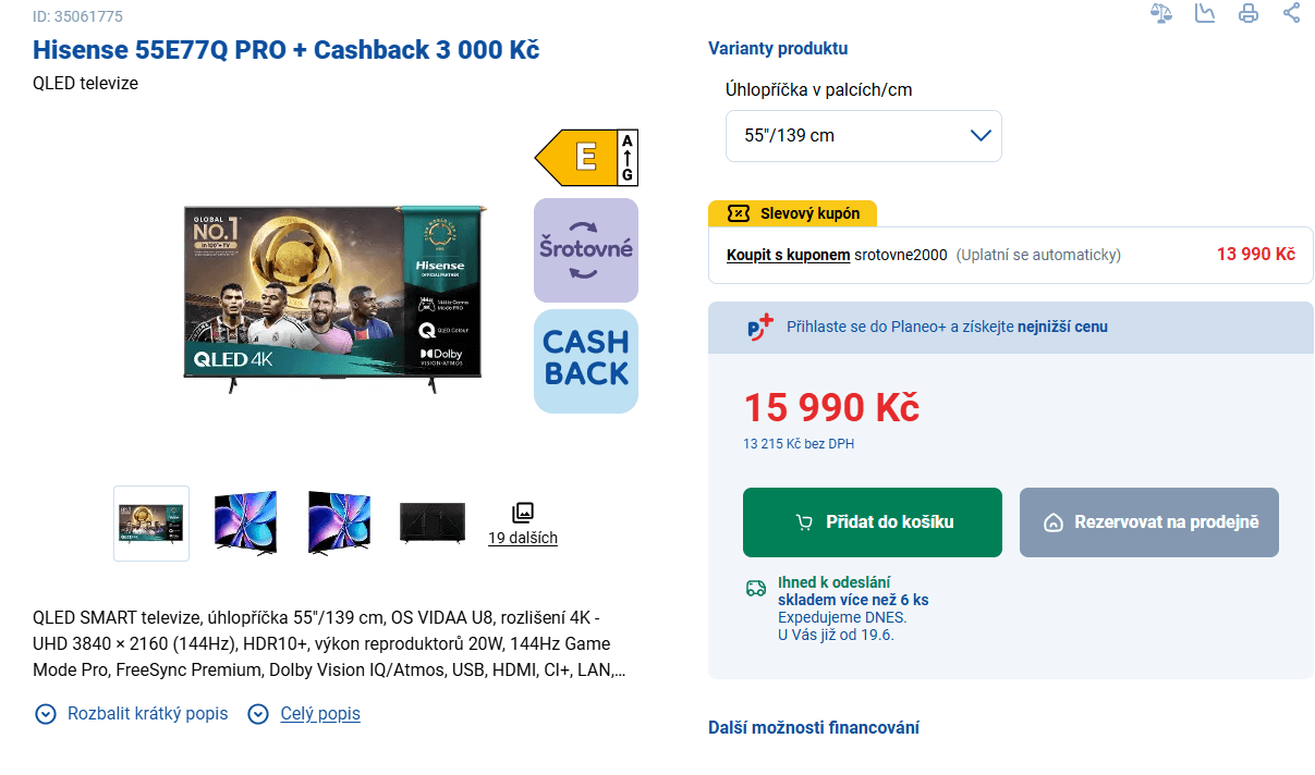 4K QLED 144Hz, Atmos, 139cm, Hisense